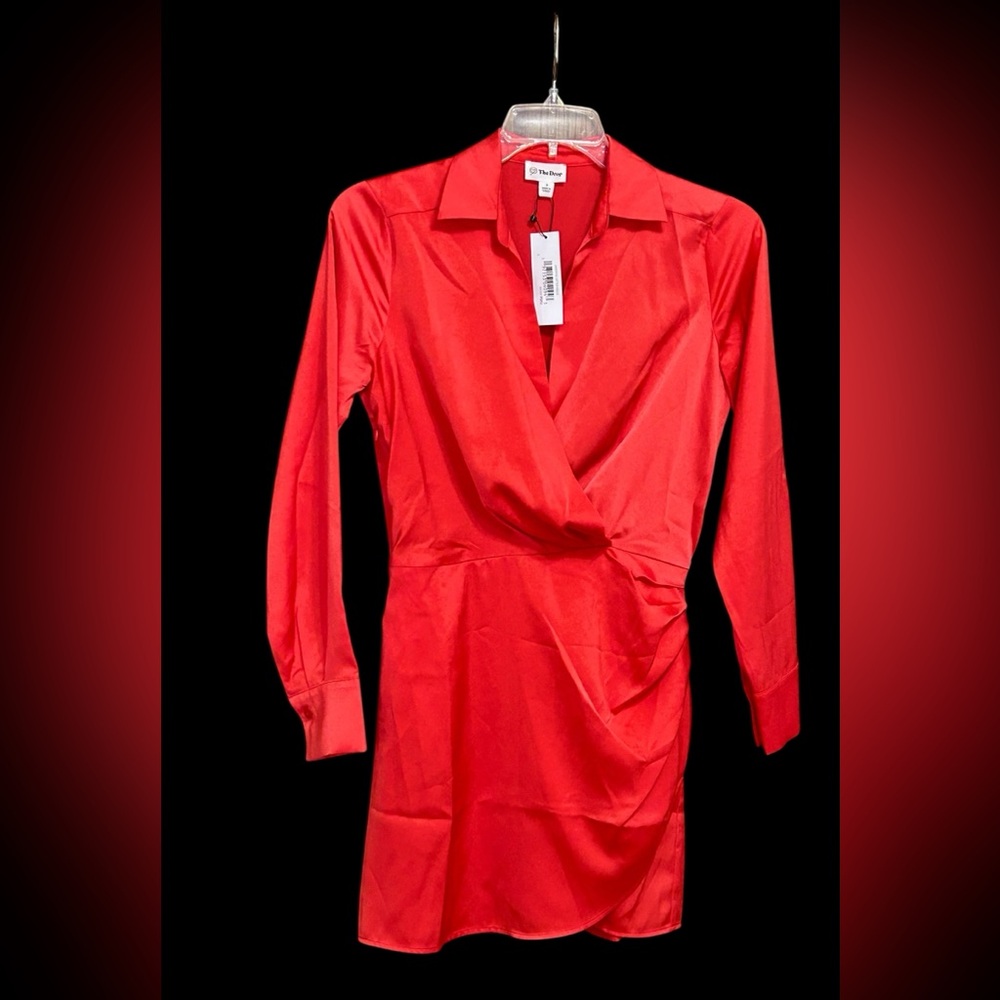 NWT The Drop Women's Mack Silky Wrap Mini Dress RED 2 Sizes